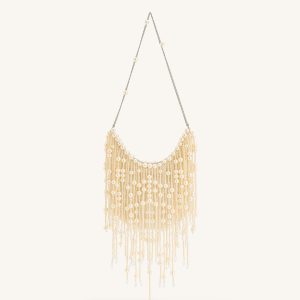 Elaine Pearl-Embellished Fringe Bag - White