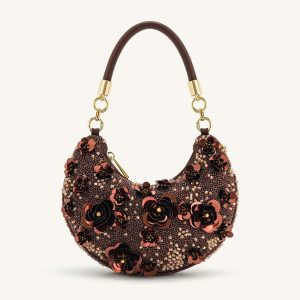 Livia Beaded Floral Hobo Bag - Brown