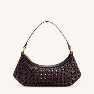 Lily Faux Bamboo Woven Shoulder Bag - Deep Claret