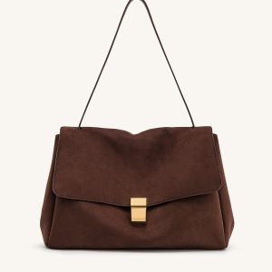 Hilary Faux Suede Shoulder Bag - Dark Brown