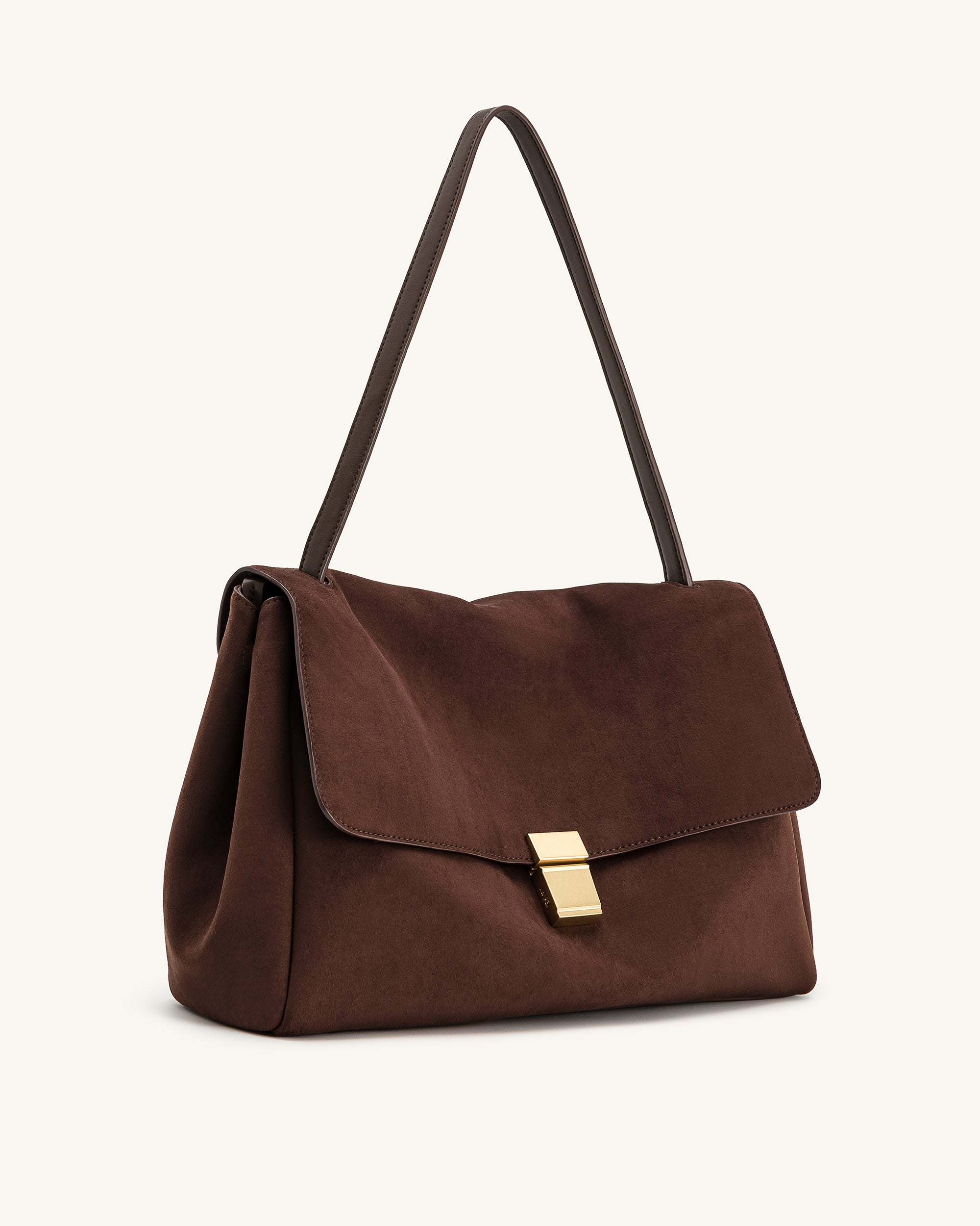 Hilary Faux Suede Shoulder Bag - Dark Brown - Image 2