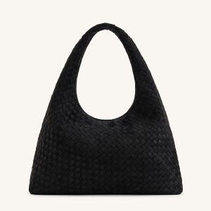 Iaura Faux Suede Woven Shoulder Bag - Black