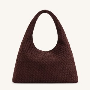 Iaura Faux Suede Woven Shoulder Bag - Dark Brown