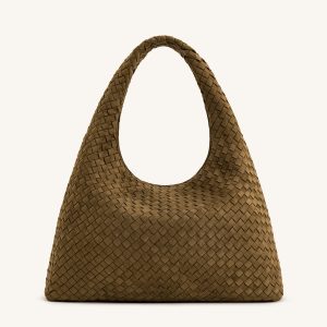 Iaura Faux Suede Woven Shoulder Bag - Olive Green