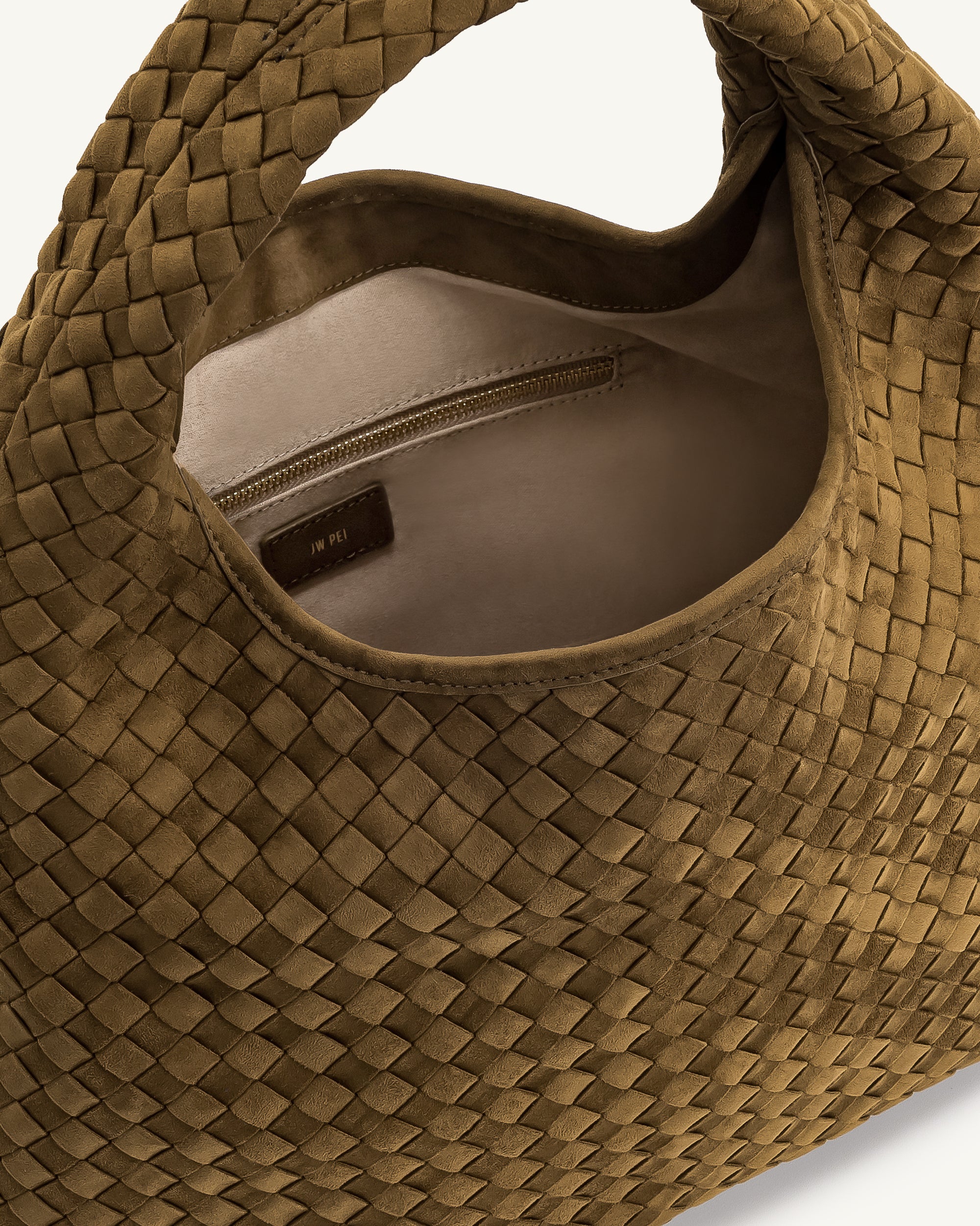 Iaura Faux Suede Woven Shoulder Bag - Olive Green - Image 4