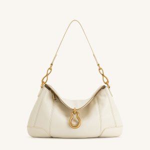 Jayla Metal Pendant Embellished Shoulder Bag - White
