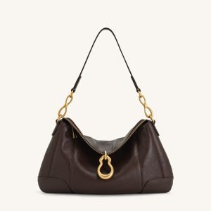 Jayla Metal Pendant Embellished Shoulder Bag - Dark Brown