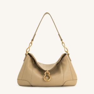 Jayla Metal Pendant Embellished Shoulder Bag - Khaki