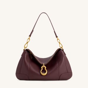 Jayla Metal Pendant Embellished Shoulder Bag - Deep Burgundy