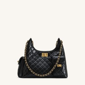 Vivian Quilted Chain Shoulder Bag - Black