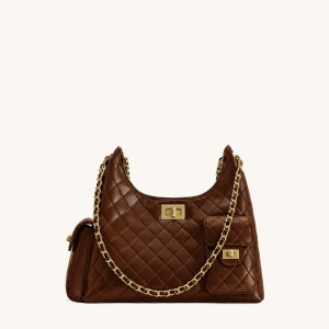 Vivian Quilted Chain Shoulder Bag - Brown