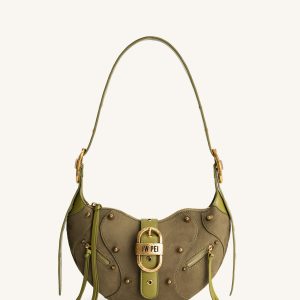 Tessa Suede Shoulder Bag - Dark Olive