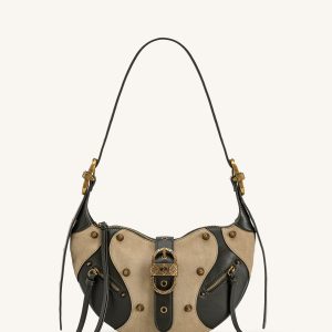Tessa Faux Suede Studded Shoulder Bag - Khaki Green