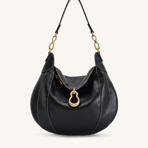 Daria Metal Pendant Embellished Shoulder Bag - Black
