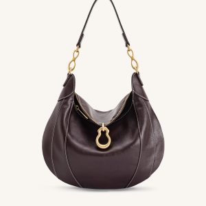 Daria Metal Pendant Embellished Shoulder Bag - Dark Brown
