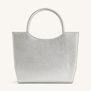Leah Metallic Pleating Medium Top Handle Bag - Silver