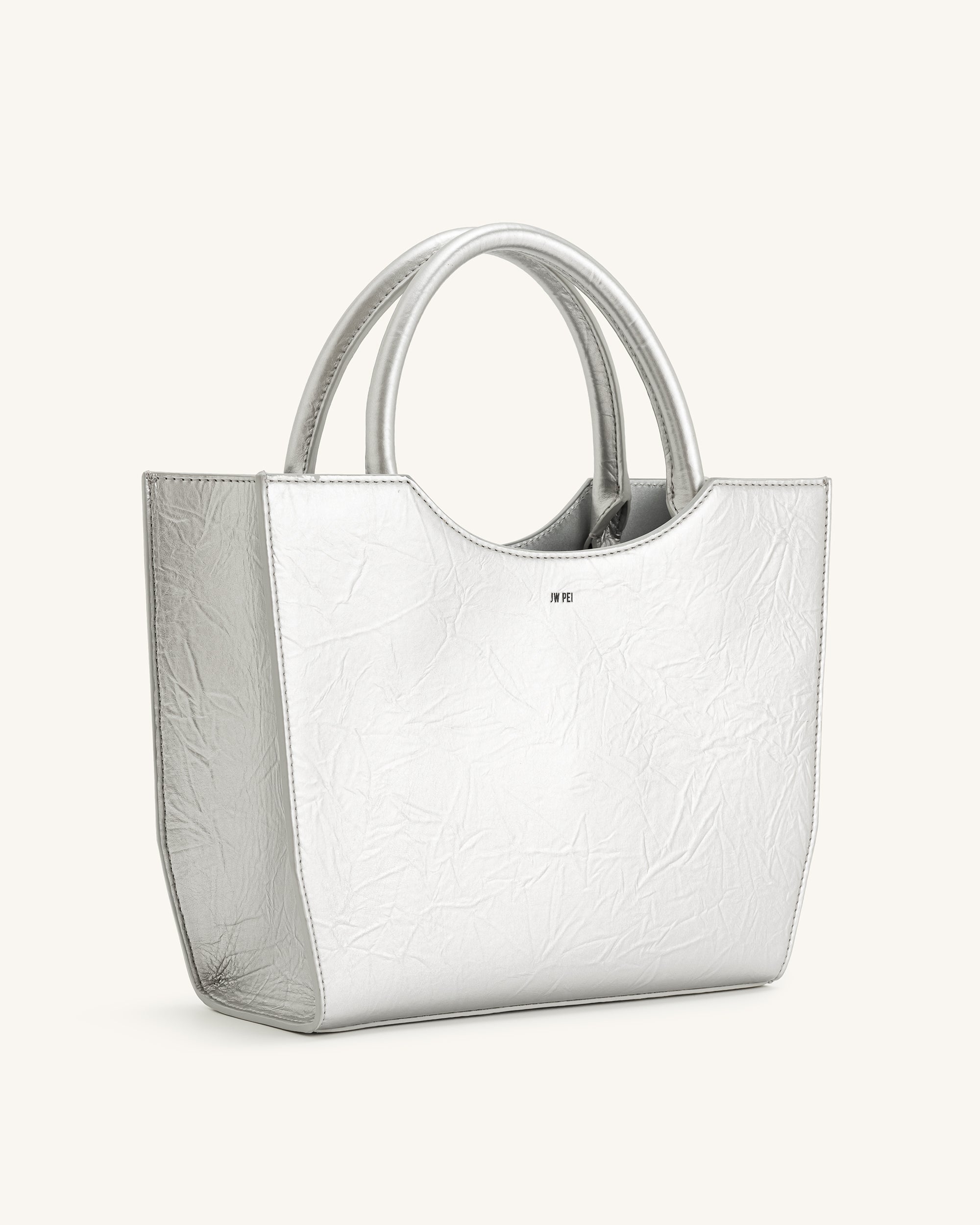 Leah Metallic Pleating Medium Top Handle Bag - Silver - Image 2