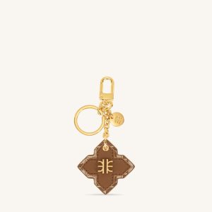 Rhombus Bag Charm And Key Holder - Brown