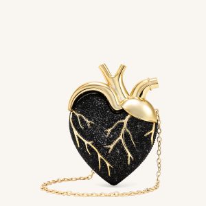 Maren Artificial Crystal Heart Shaped Bag - Black Gold