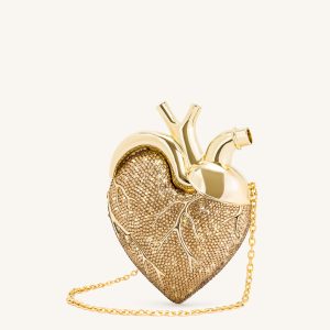 Maren Artificial Crystal Heart Shaped Bag - Gold