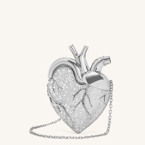 Maren Artificial Crystal Heart Shaped Bag - Silver