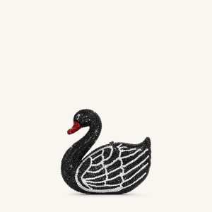 Kinsley Crystal Swan Clutch - Black