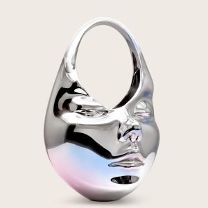 Lillian Face Crescent Top Handle Bag - Silver