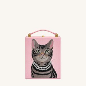 Taya Tabby Cat Pattern Book Shape Clutch Bag - Pink