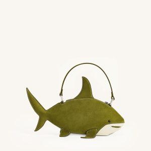 Nerys Faux Suede Shark Look Top Handle Bag - Dark Olive