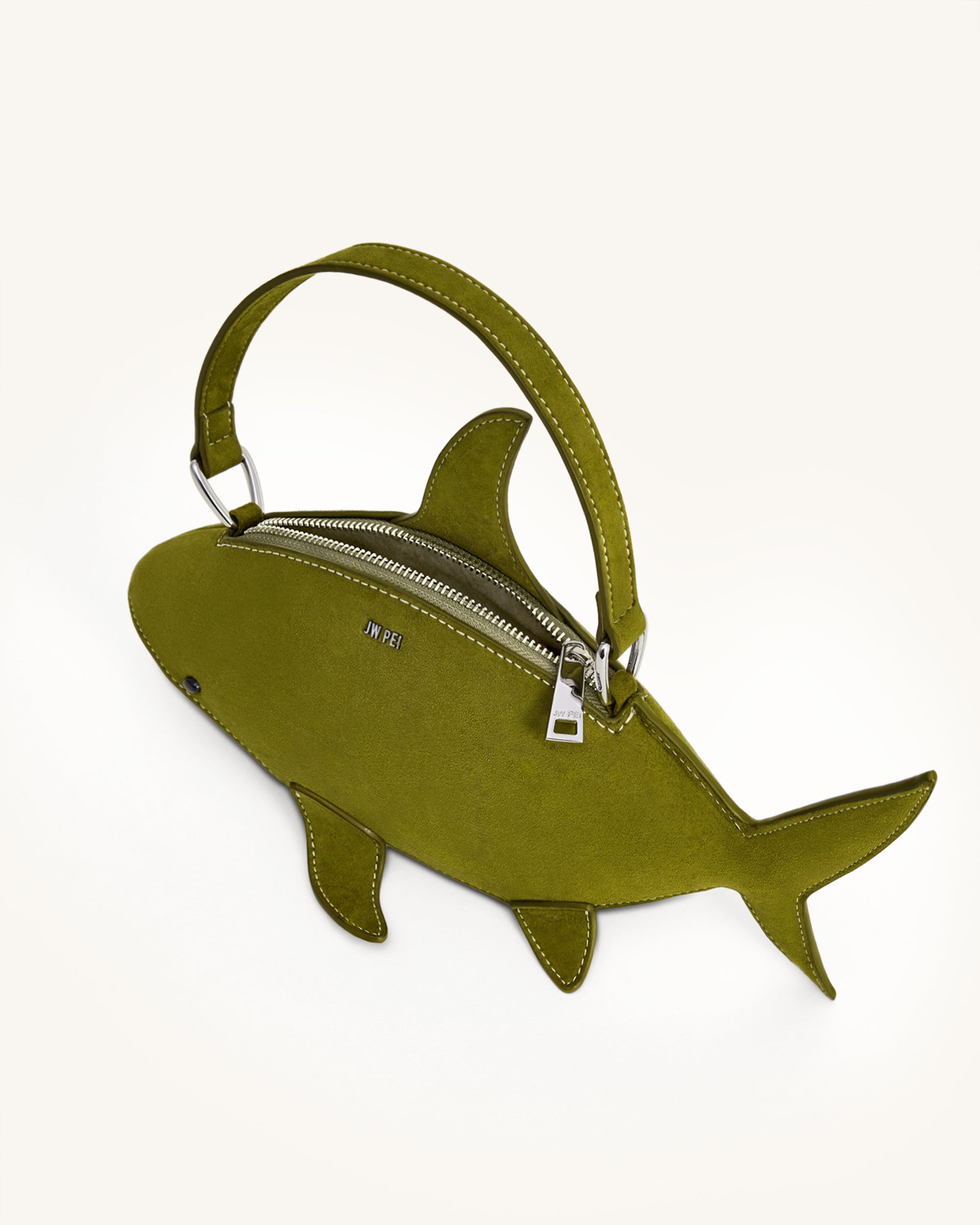 Nerys Faux Suede Shark Look Top Handle Bag - Dark Olive - Image 4