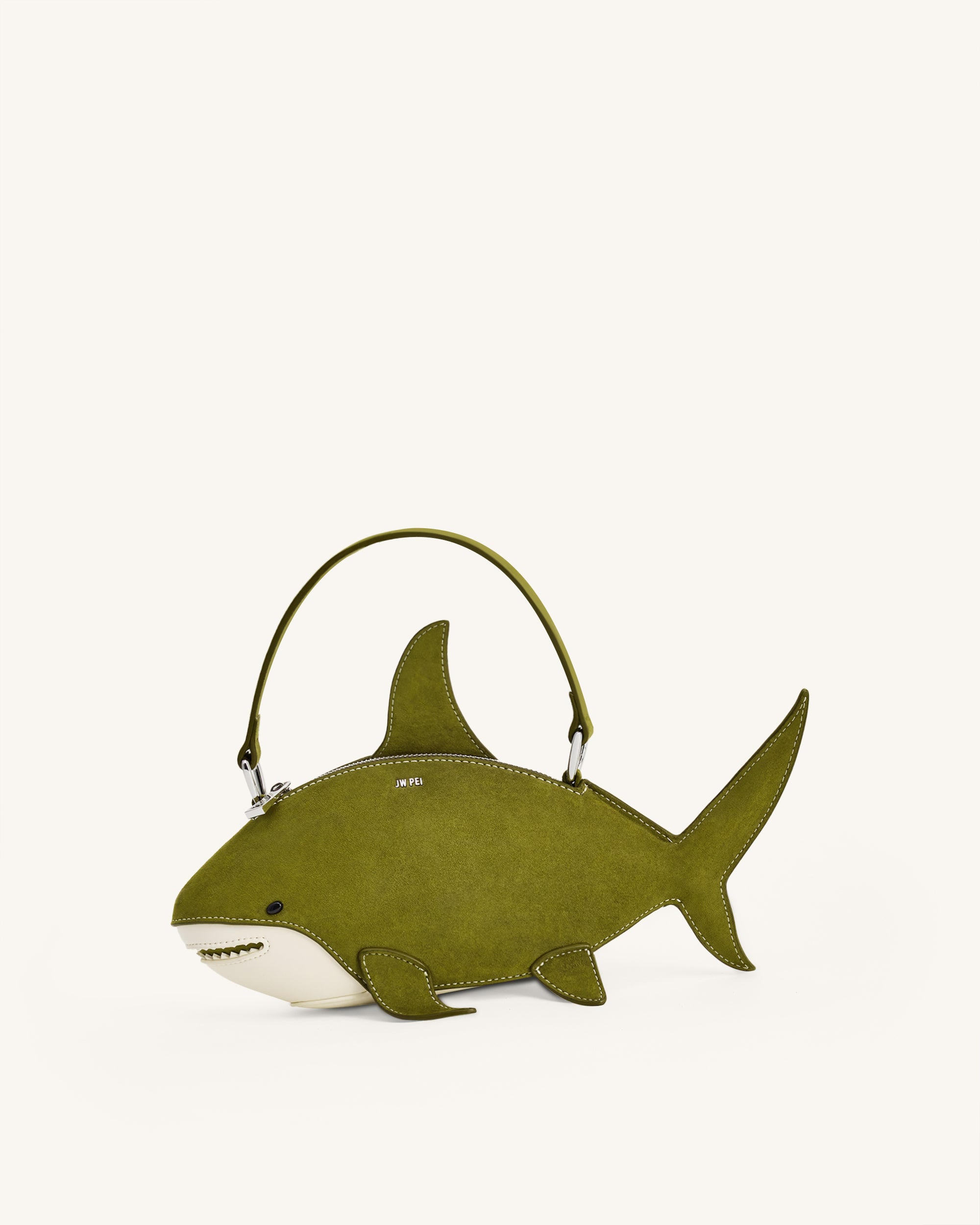 Nerys Faux Suede Shark Look Top Handle Bag - Dark Olive - Image 3