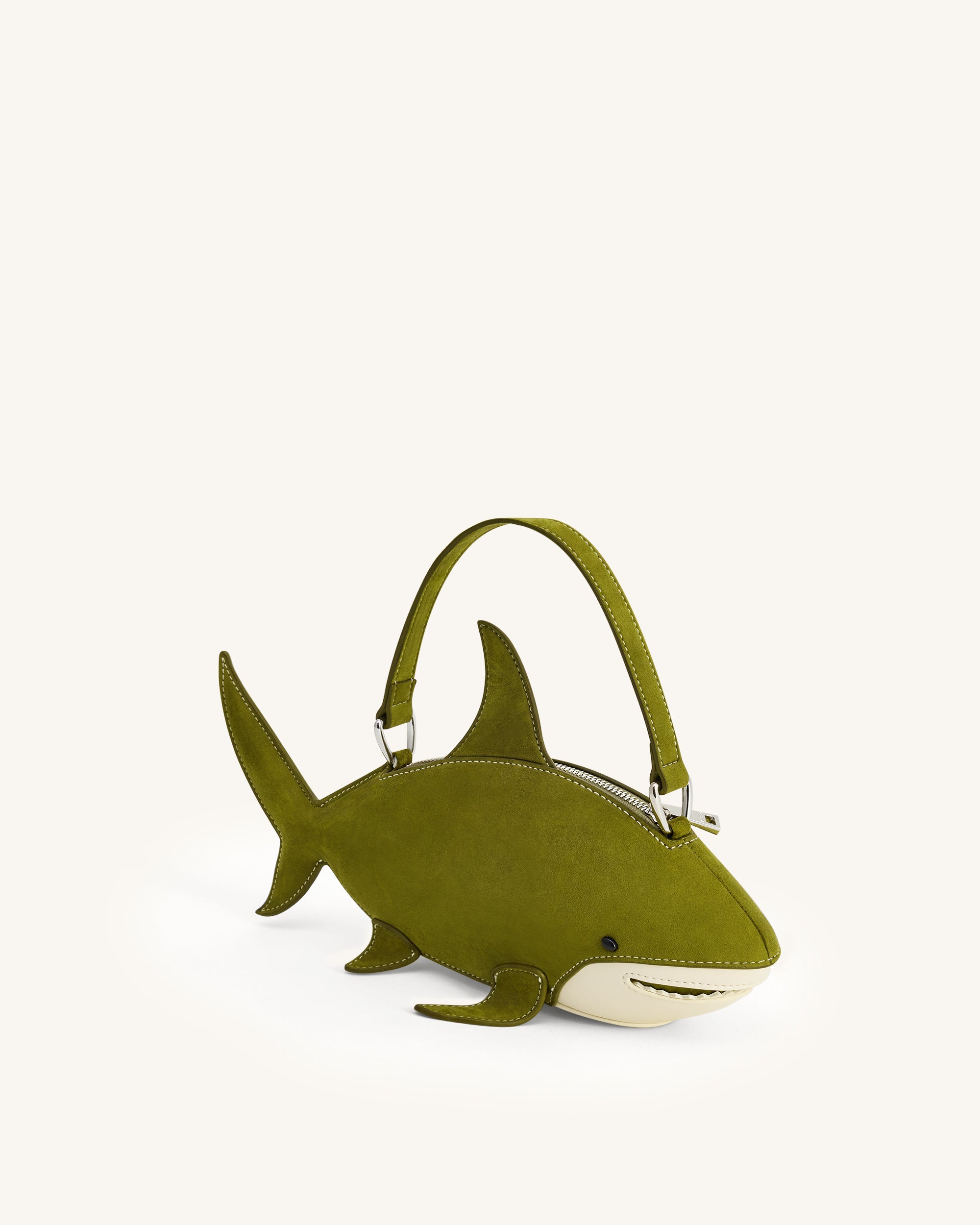 Nerys Faux Suede Shark Look Top Handle Bag - Dark Olive - Image 2