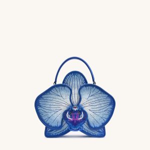 Flora Orchid Shaped Top Handle Bag - Blue