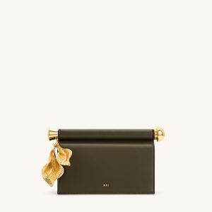 Holly Metal Pendant Embellished Clutch - Dark Olive