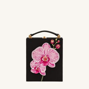 Taya Orchid Motif Book Shape Clutch Bag - Black