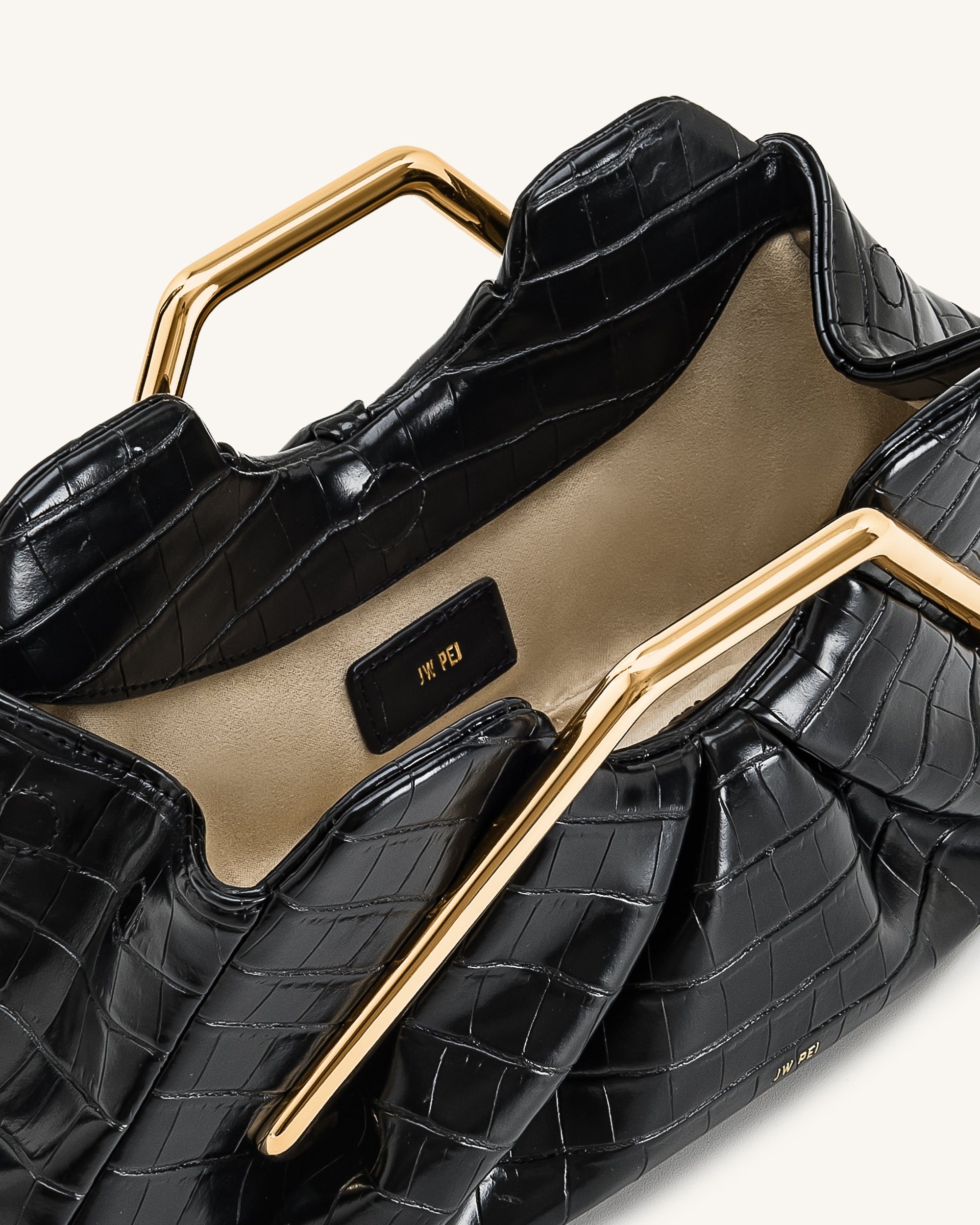 Lila Faux Croc-Effect Metal Frame Clutch - Black - Image 4