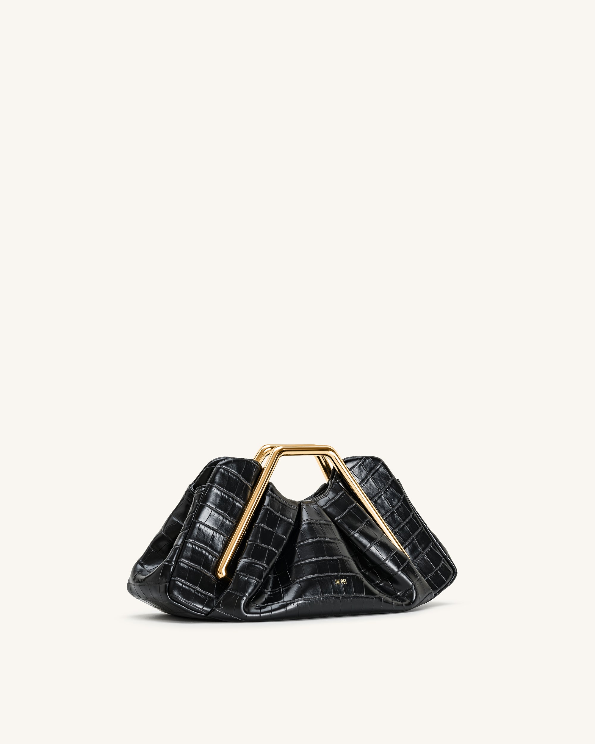 Lila Faux Croc-Effect Metal Frame Clutch - Black - Image 2