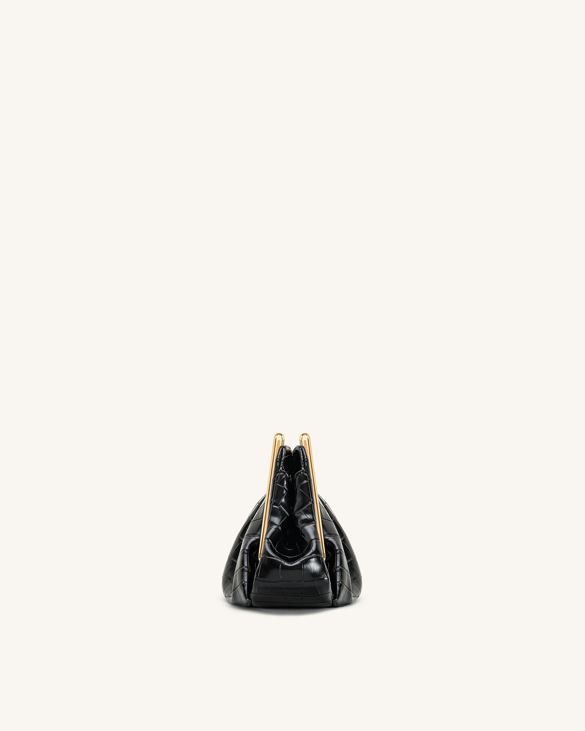 Lila Faux Croc-Effect Metal Frame Clutch - Black - Image 3