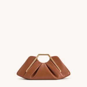 Lila Metal Frame Clutch - Brown