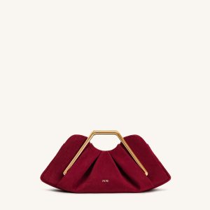 Lila Faux Suede Metal Frame Clutch - Red