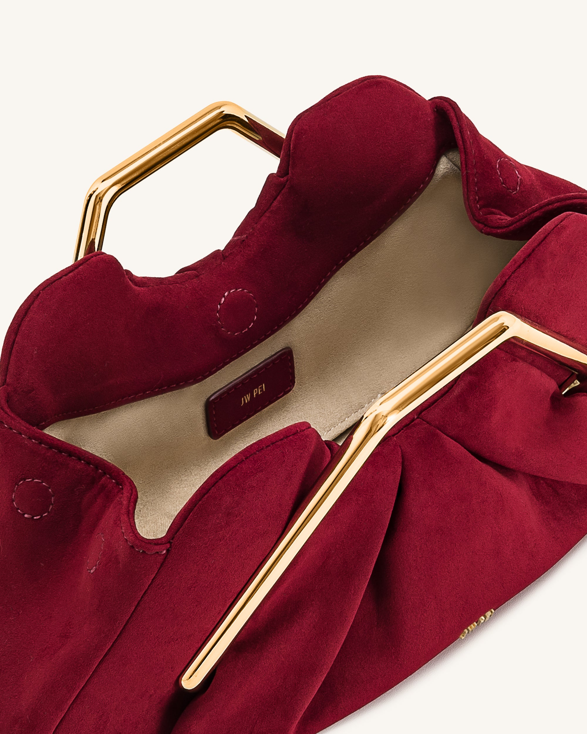 Lila Faux Suede Metal Frame Clutch - Red - Image 4