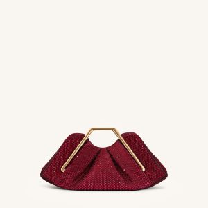 Lila Artificial Crystal Metal Frame Clutch - Red