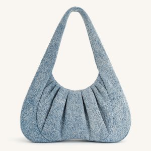 Ashley Denim Ruched Shoulder Bag - Blue