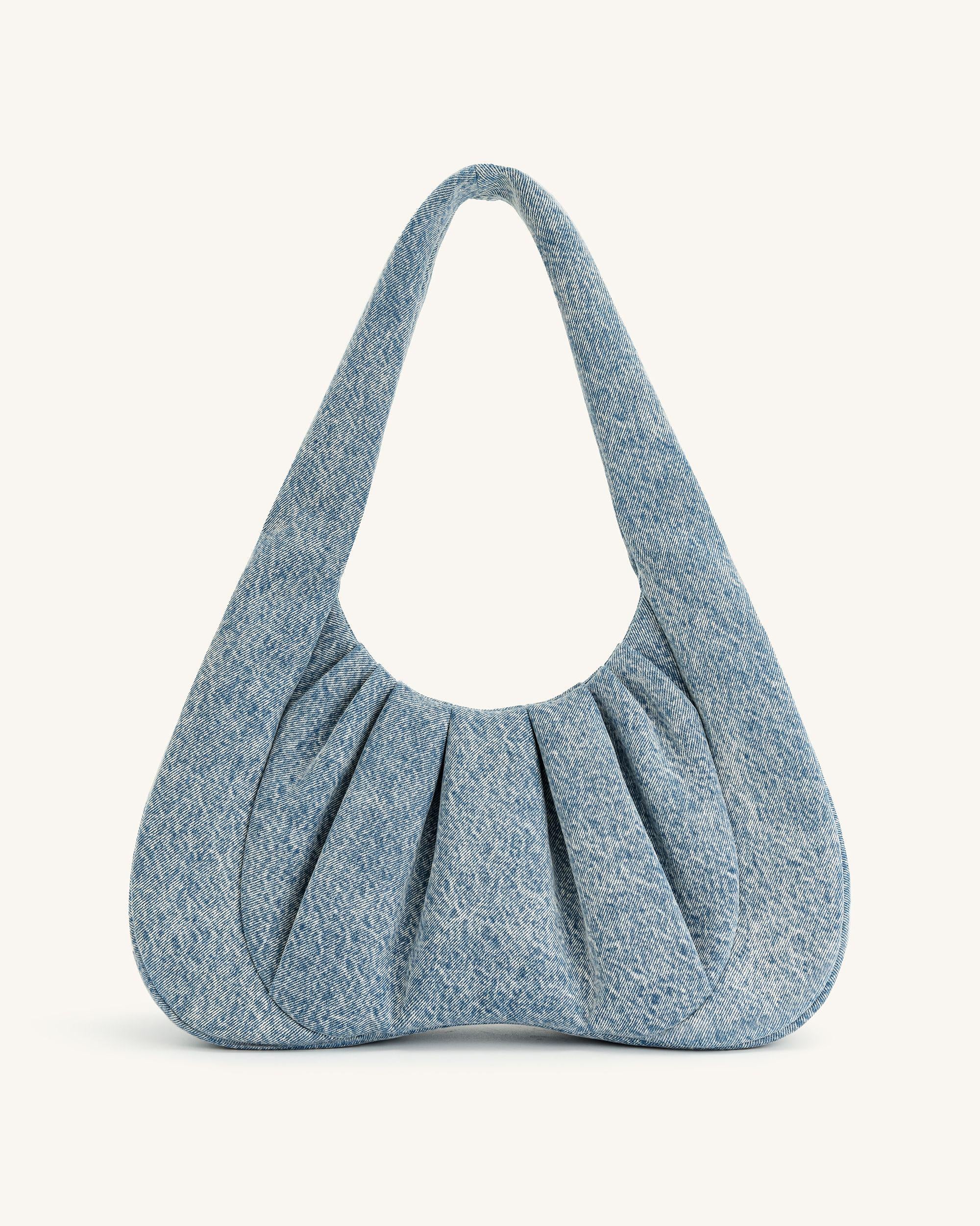 Ashley Denim Ruched Shoulder Bag - Blue - Image 3