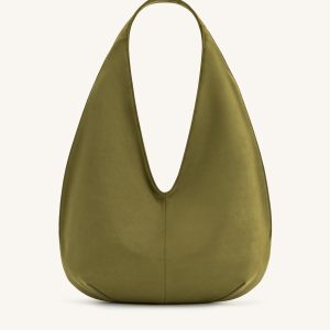 Dara Faux Suede Hobo Bag - Dark Olive