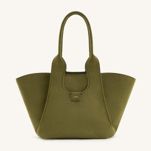 Cara Faux Suede Tote Bag - Dark Olive