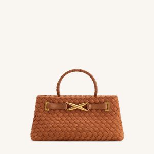 Elora Faux Suede Woven Tote Bag - Brown
