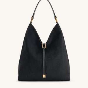 Aria Faux Suede Shoulder Bag - Black