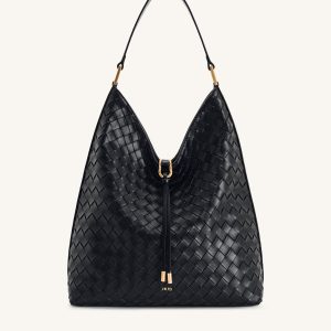 Aria Woven Texture Shoulder Bag - Black