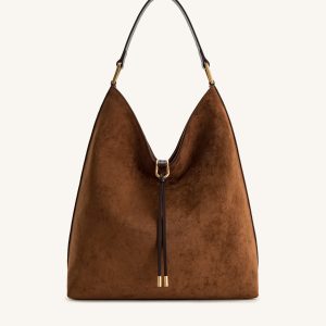 Aria Faux Suede Shoulder Bag - Brown